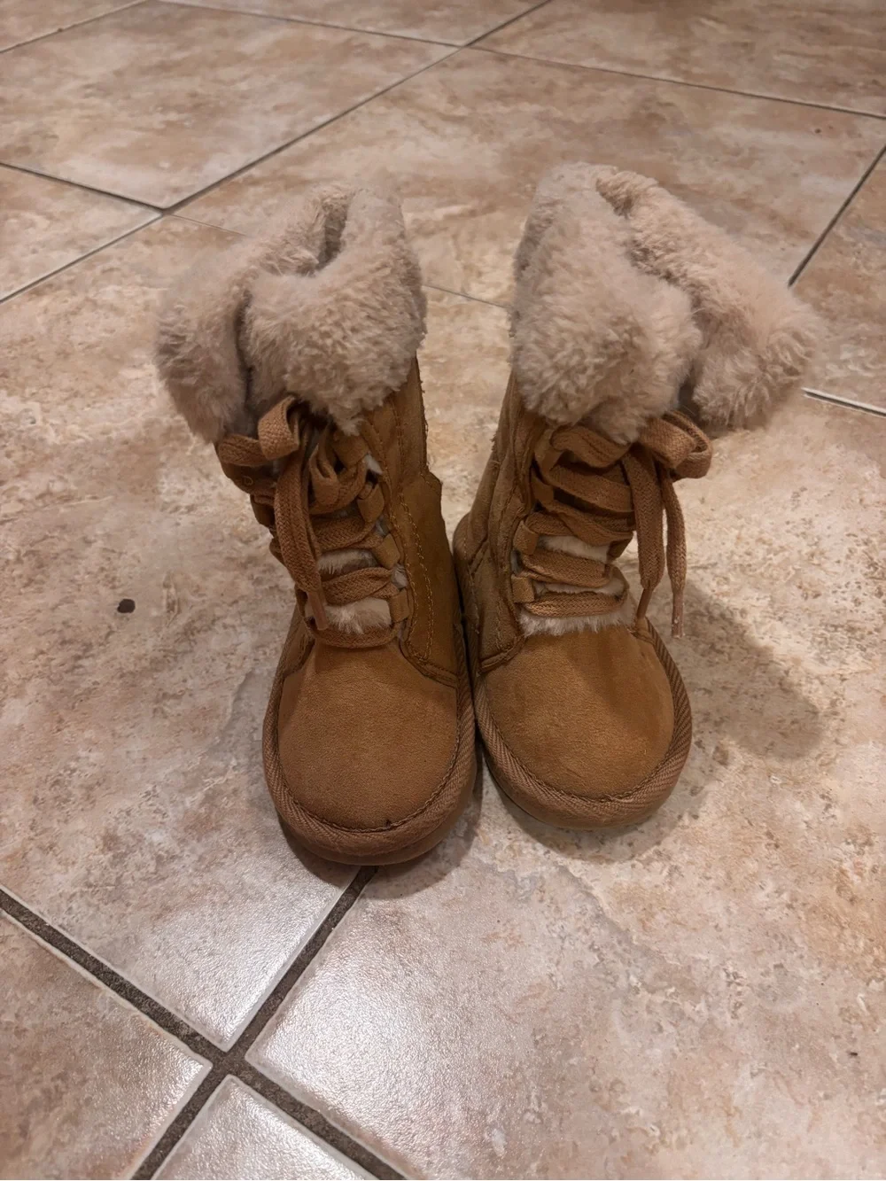 Cozy Tan Faux-Shearling Baby Walker Boots